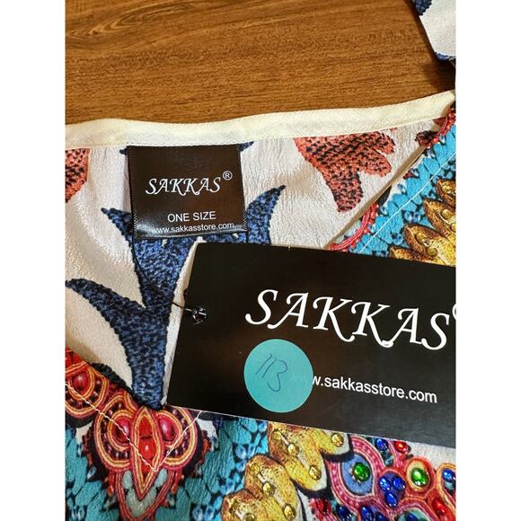 Sakkas Saanvi Printed Draped Short Sleeve Strap Cutout Shoulder Kaftan Bohemian - Picture 6 of 10